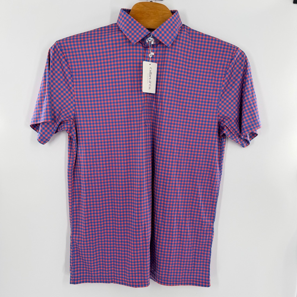 Collars & Co Mens Dress Collar Polo Shirt XL Tall Blue Pink‎ Gingham Performance